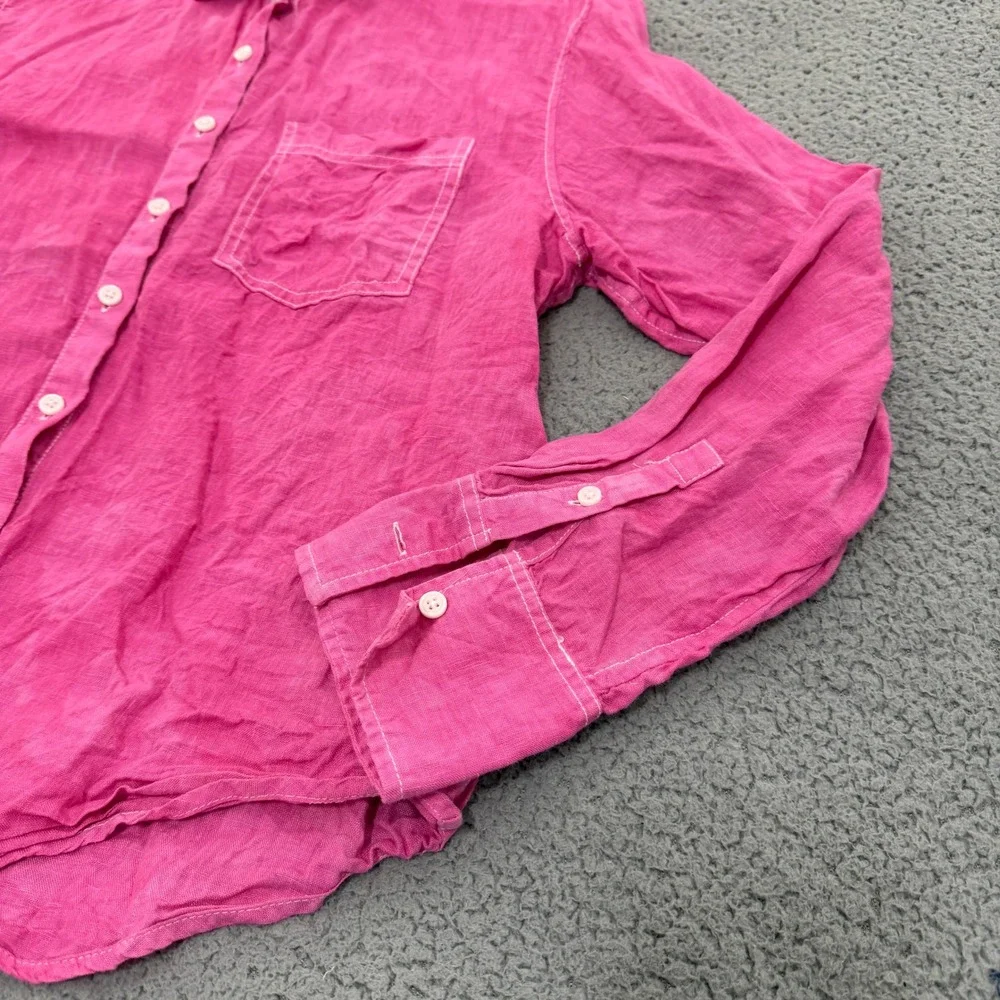 JCrew Baird McNutt Irish Linen Shirt Womens Size 10 Hot Pink Garcon Classic Fit